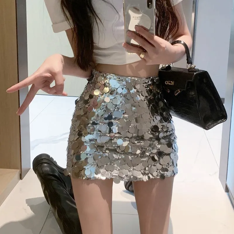 Niche High-Waisted Sequined Bodycon Skirt