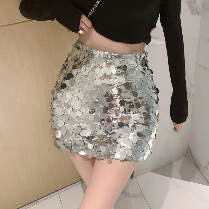 Niche High-Waisted Sequined Bodycon Skirt