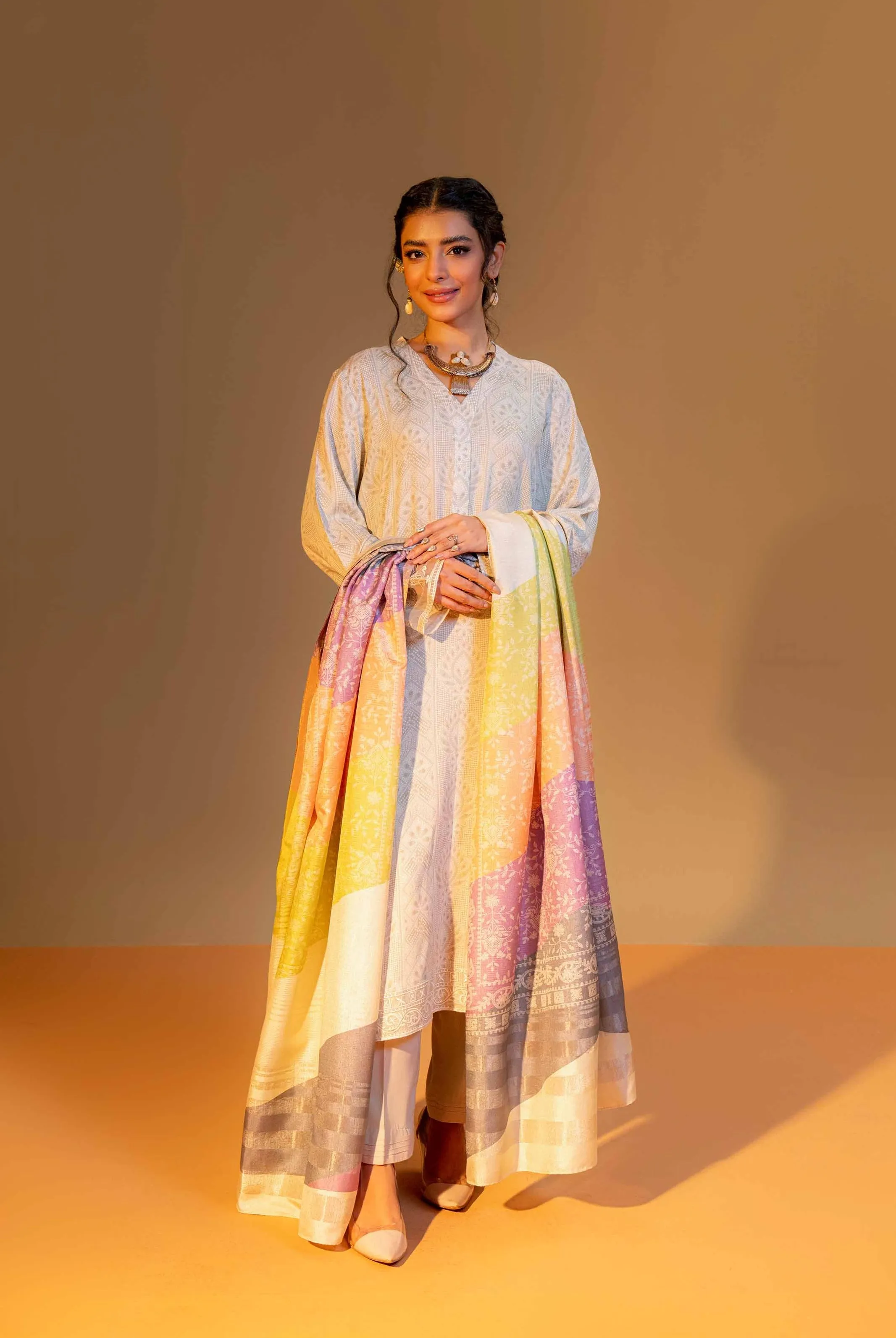 Nishat Linen Silk Collection – 3 Piece - Printed Embroidered Suit - 42306471