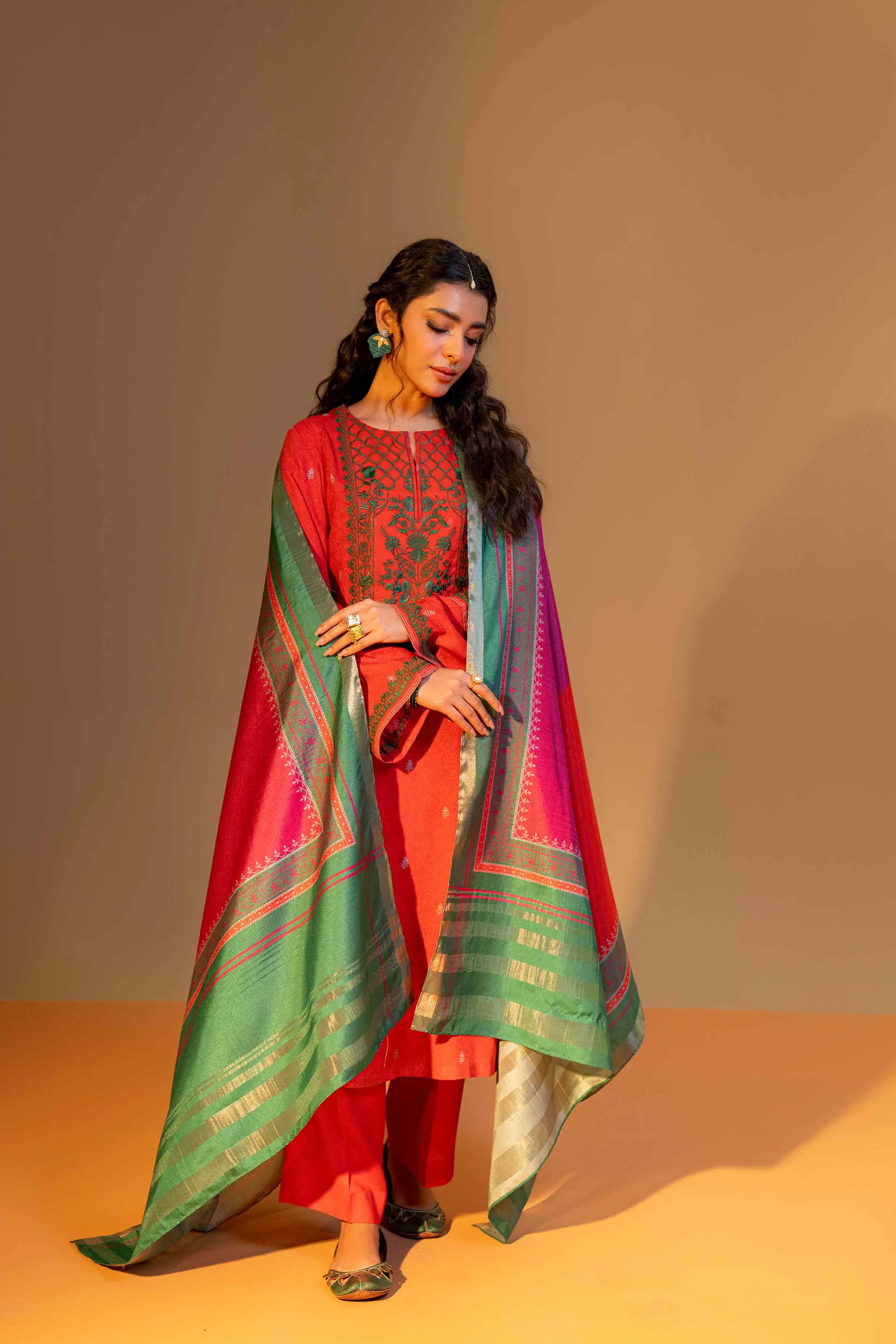 Nishat Linen Silk Collection – 3 Piece - Printed Embroidered Suit - 42306472
