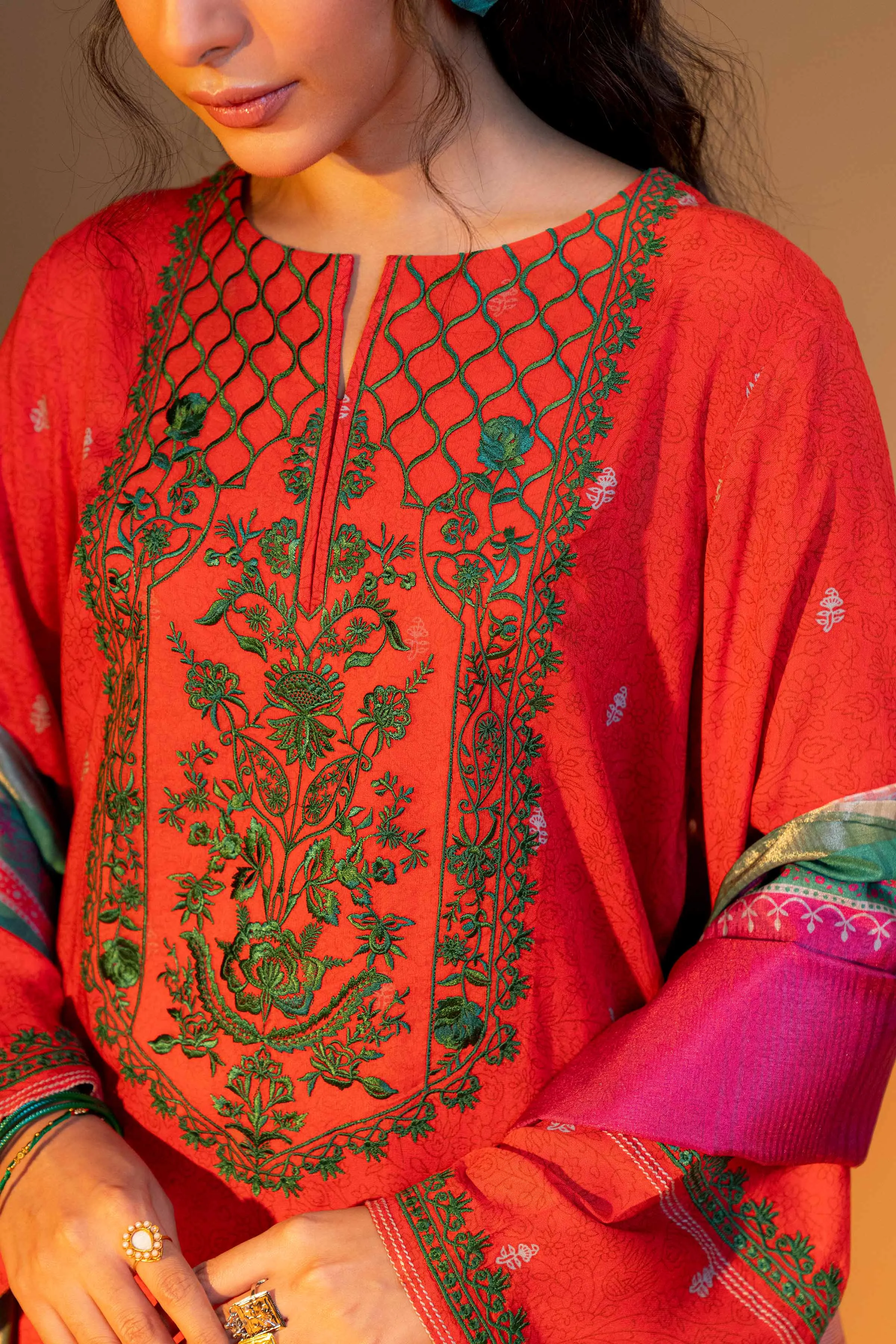 Nishat Linen Silk Collection – 3 Piece - Printed Embroidered Suit - 42306472