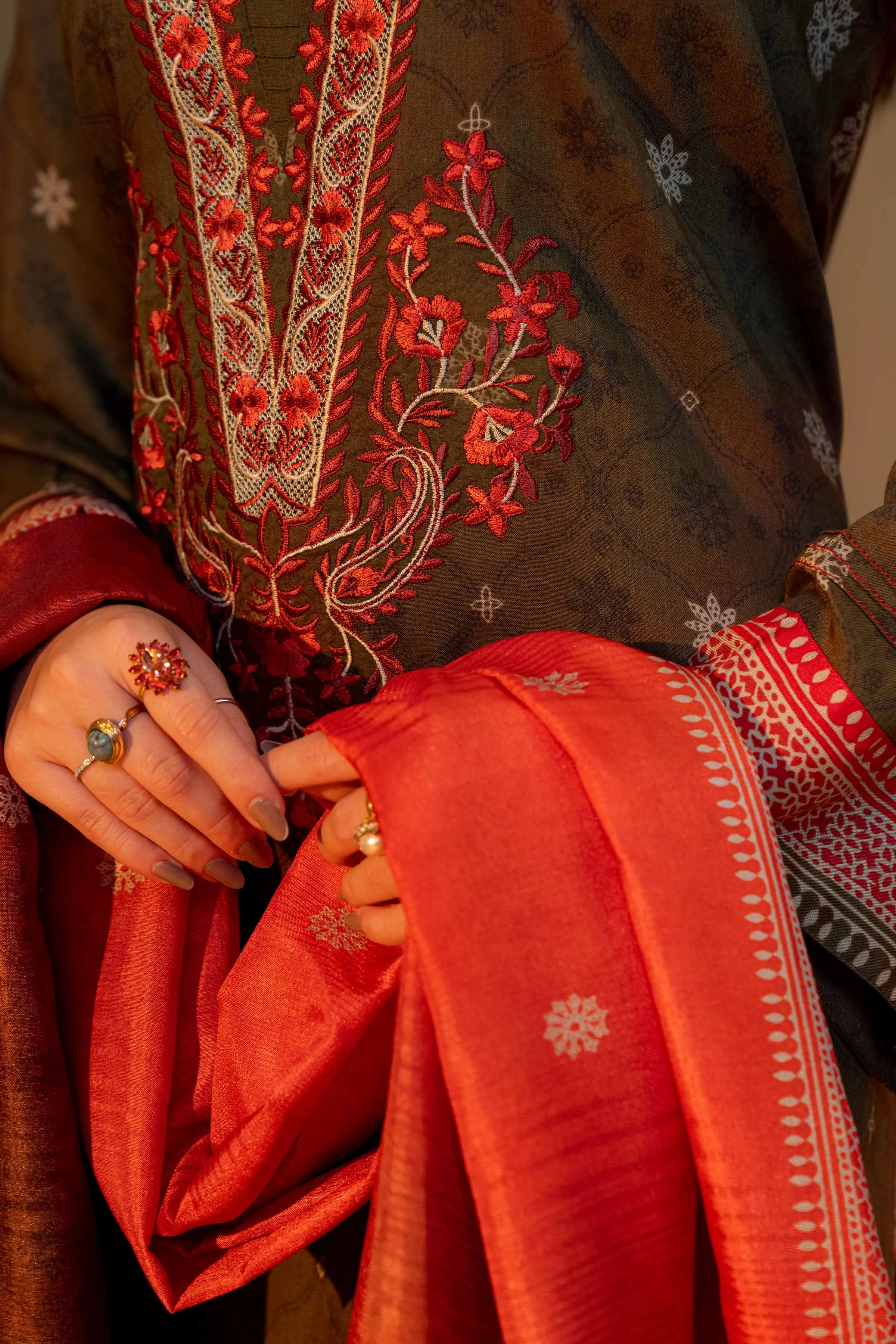 Nishat Linen Silk Collection – 3 Piece - Printed Embroidered Suit - 42306473