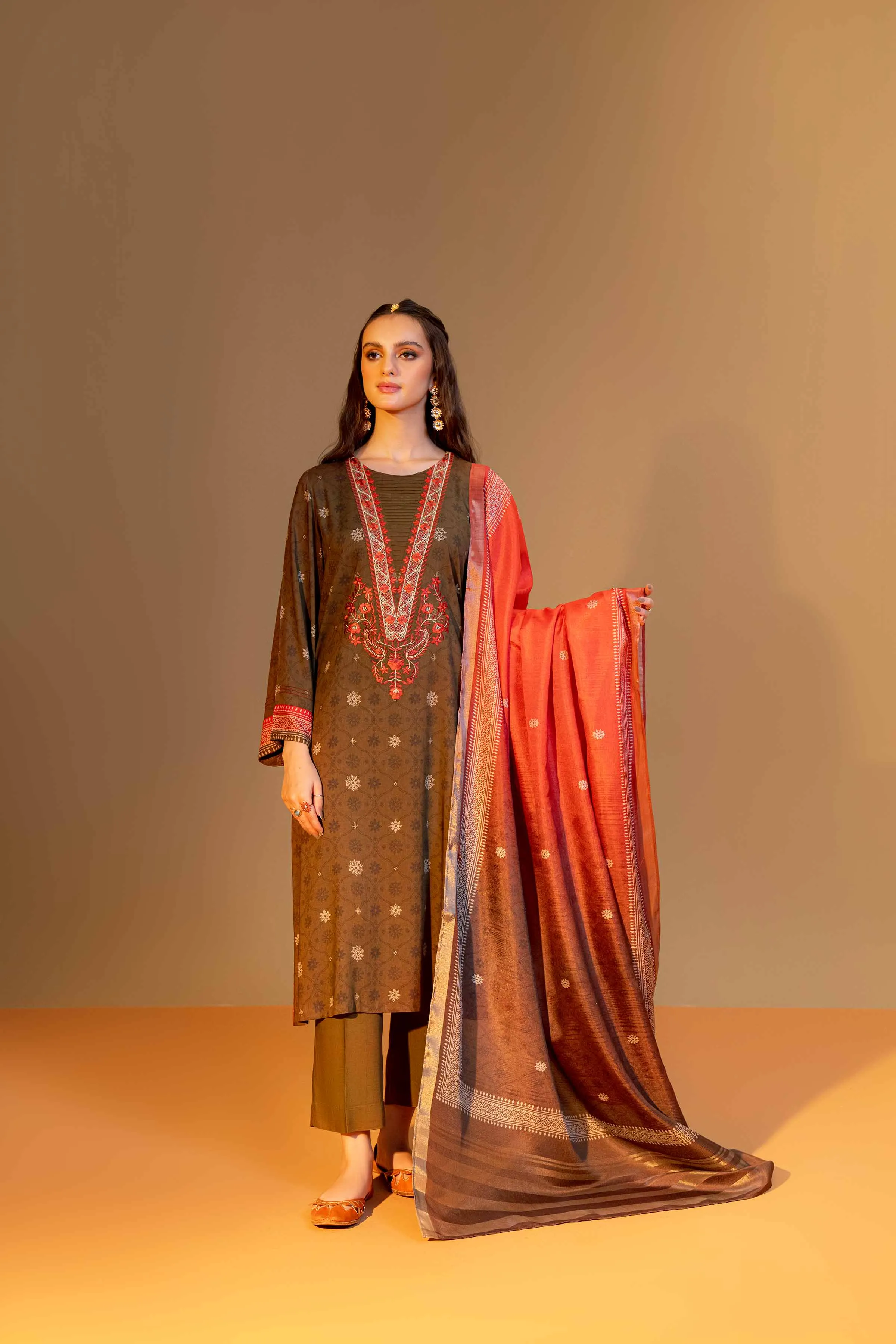 Nishat Linen Silk Collection – 3 Piece - Printed Embroidered Suit - 42306473