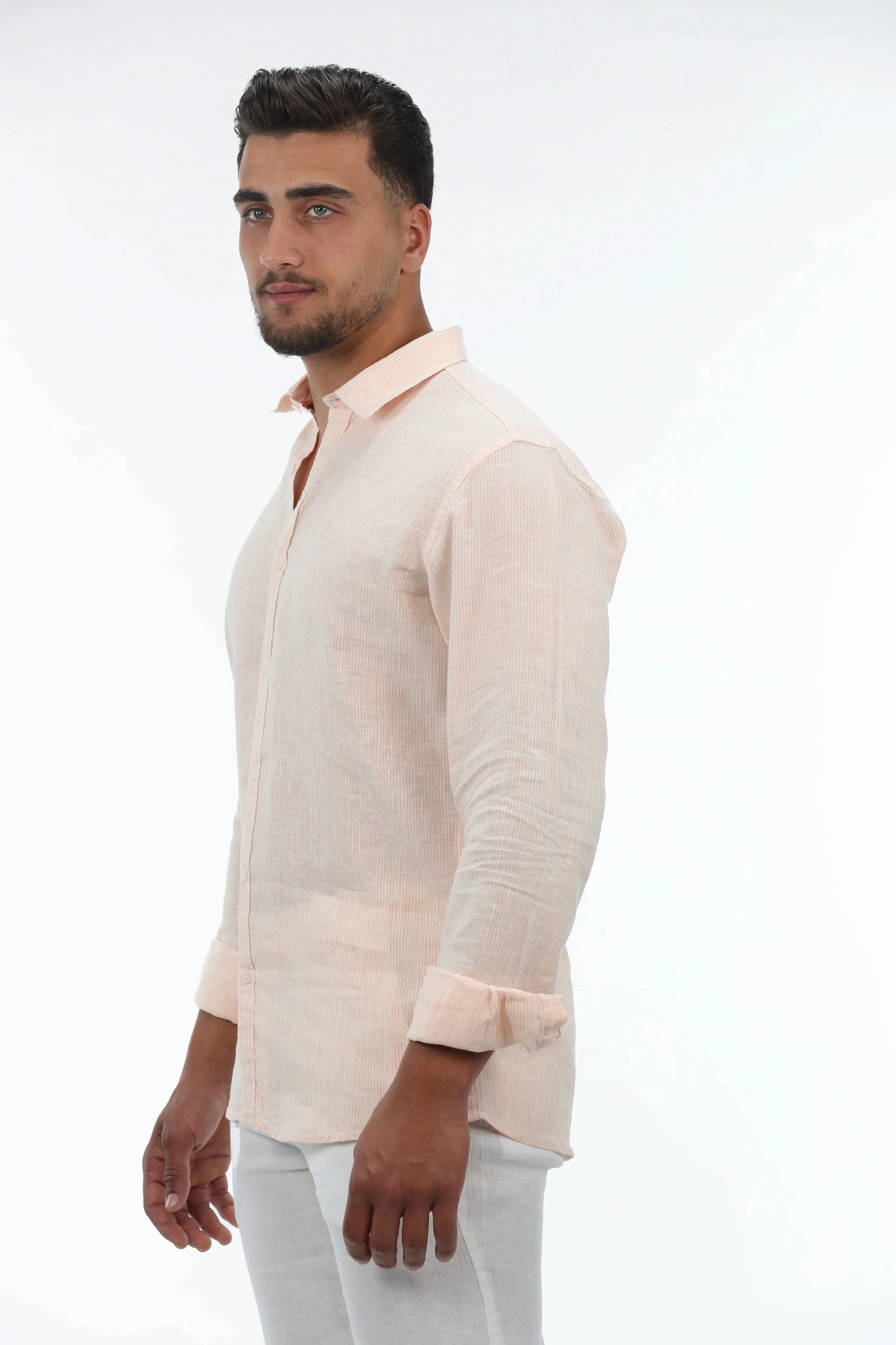 Orange Linen Shirt Striped