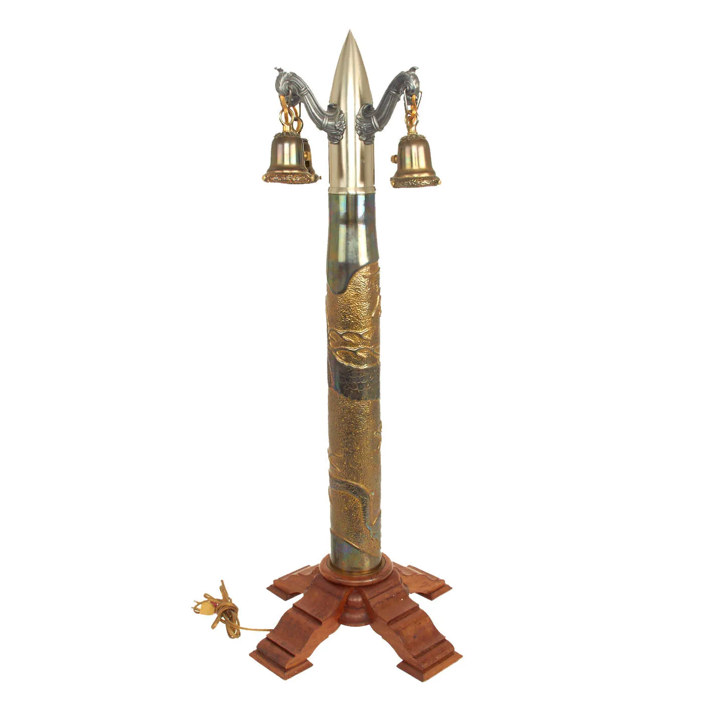 Original U.S. WWII Inert US Navy 3 Inch / 50 Caliber Shell Trench Art Lamp With Wiring
