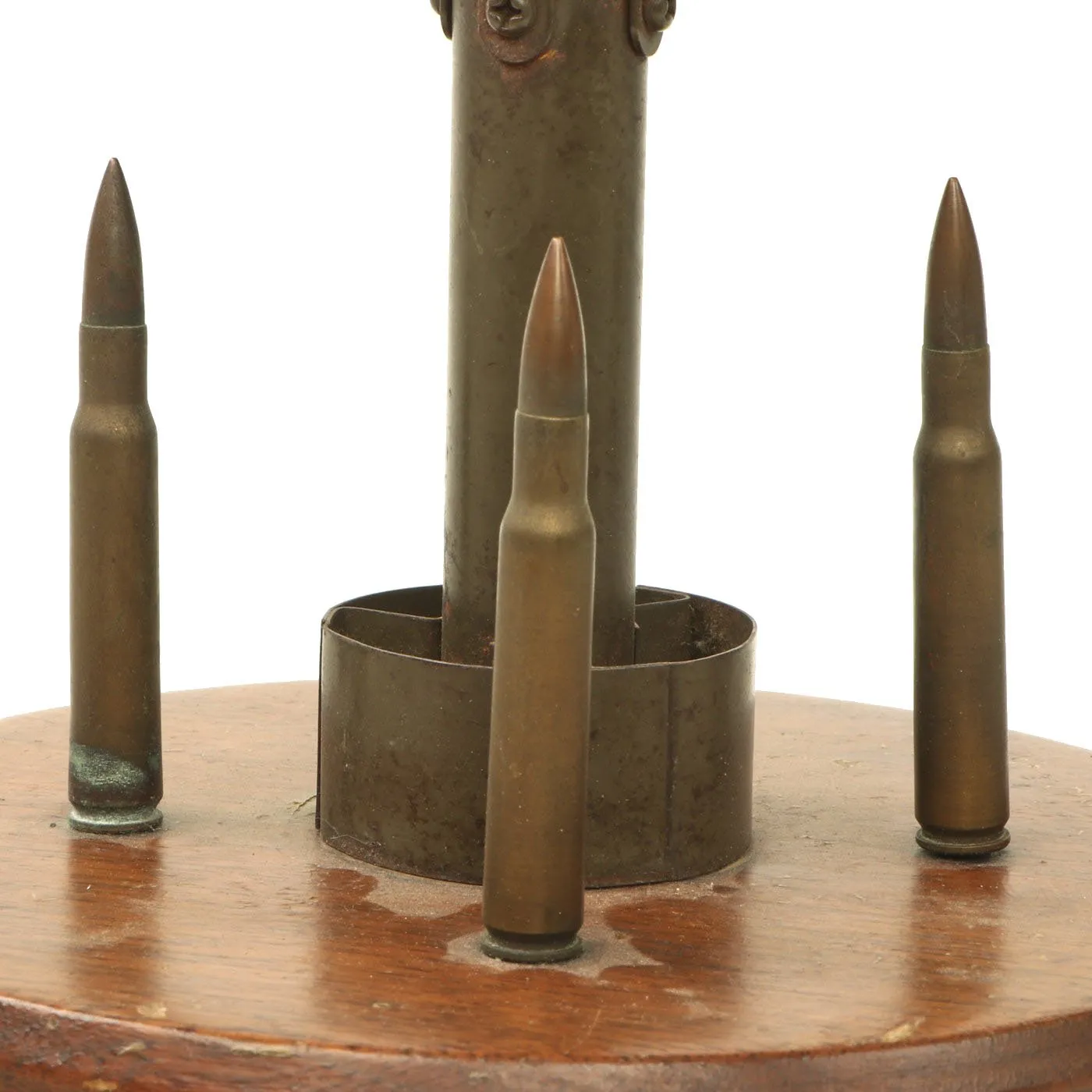 Original U.S. WWII Trench Art Desk Lighter made from MkII Pineapple Grenade & Rifle Grenade Fins