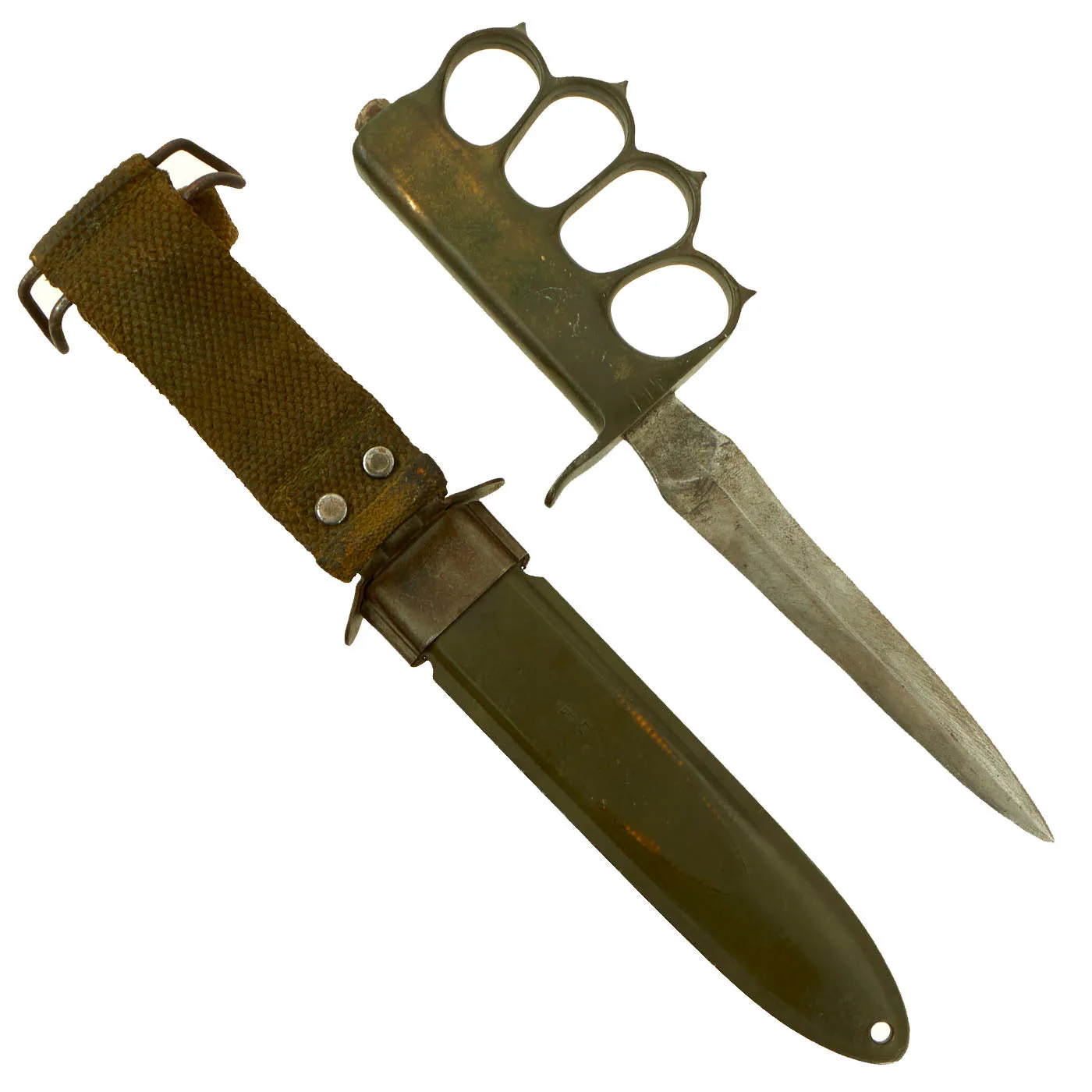 Original U.S. WWI/WWII Model 1918 Mark 1 Trench Knife “Paratrooper” Modified with 28th Infantry Division Marked M8 Scabbard
