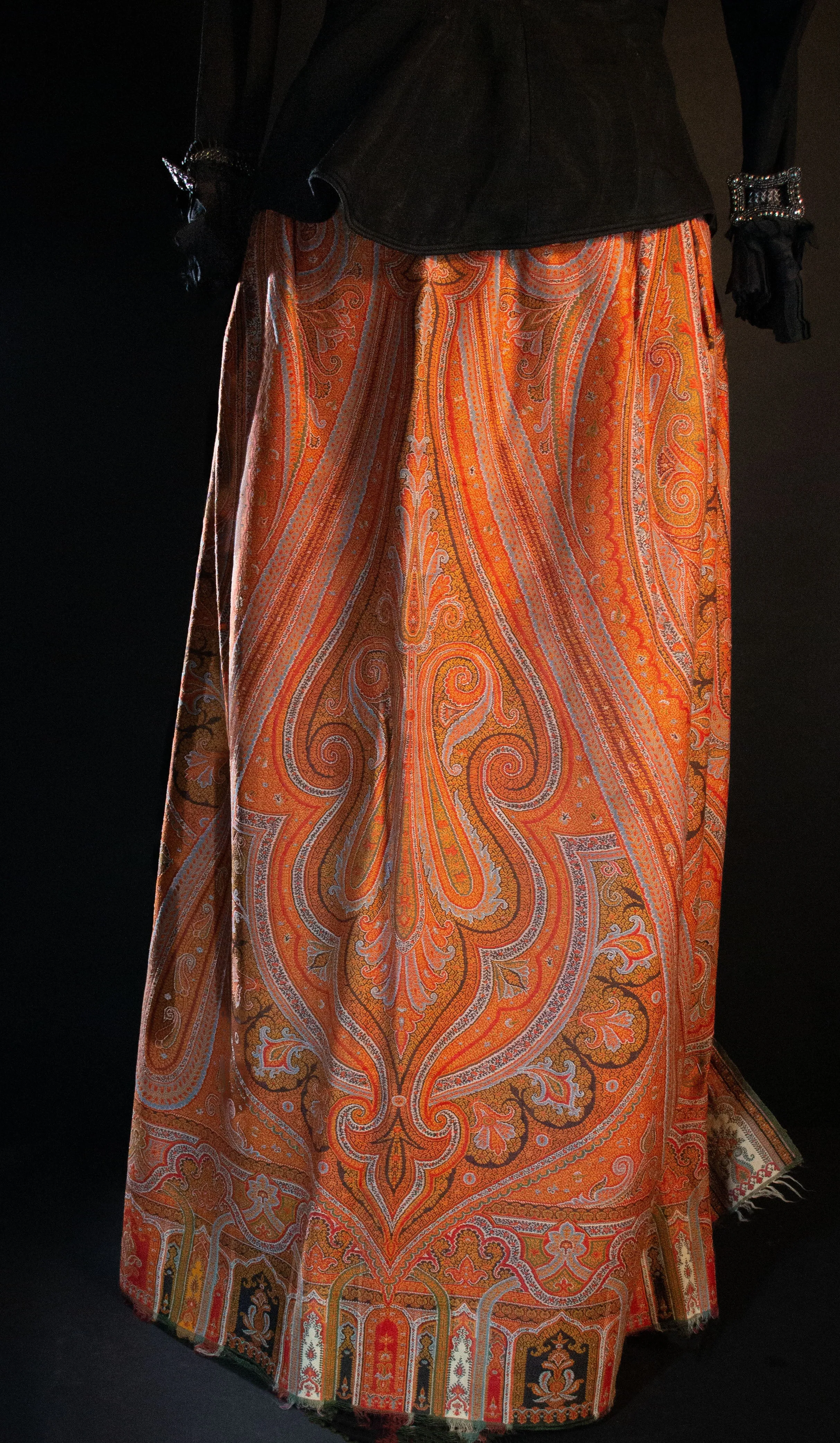 Paisley Midi Wrap Skirt With  Flamingo Pink Taffeta Lining.