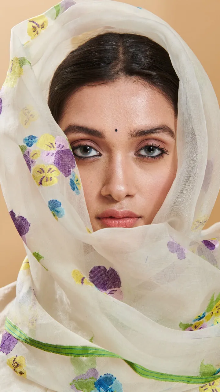 Pansy Bloom jamdani silk saree
