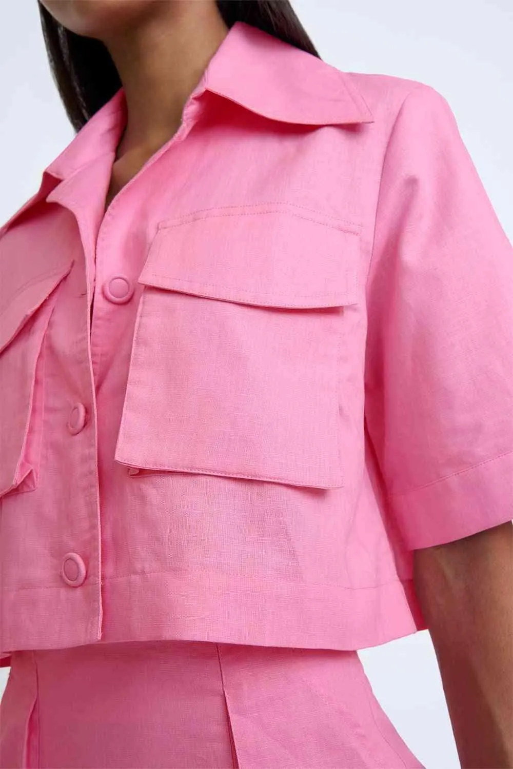 Pink Salt Pocket Crop Shirt