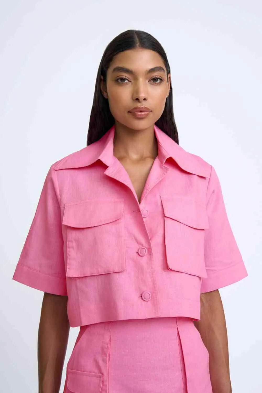Pink Salt Pocket Crop Shirt