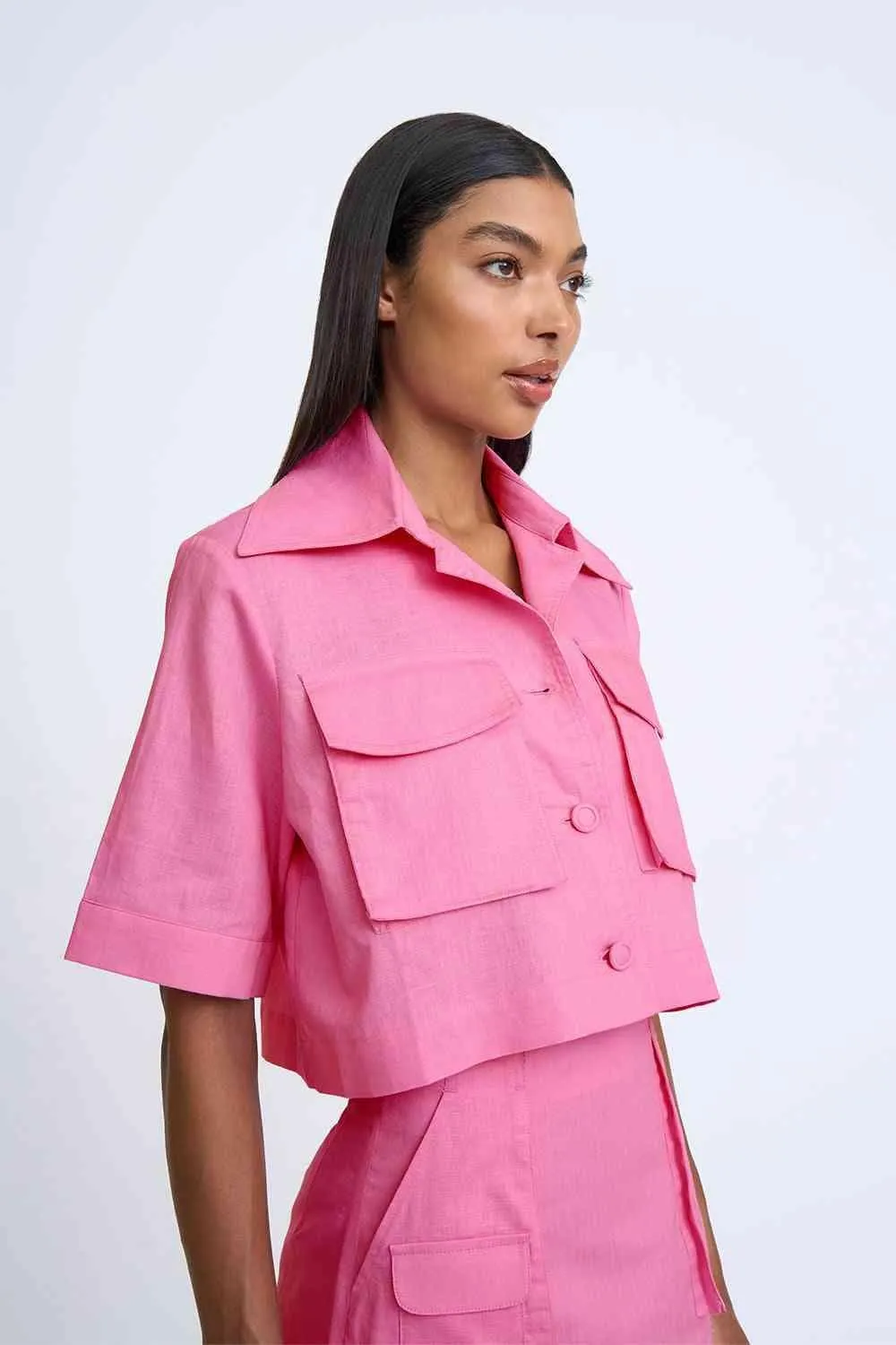 Pink Salt Pocket Crop Shirt