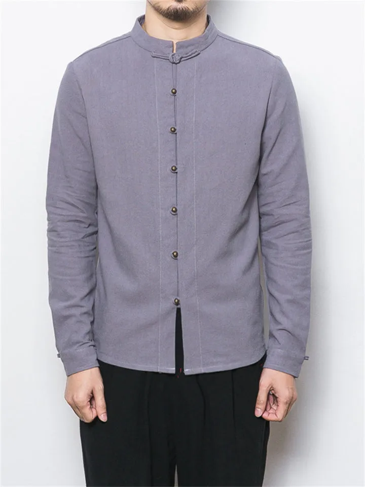 Retro Cotton Linen Buckles Shirts