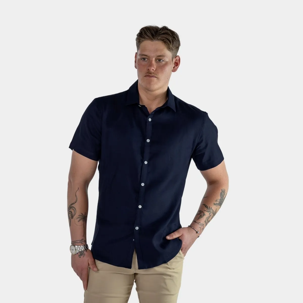 Return Sale - Performance Linen Short Sleeve Shirt - Navy