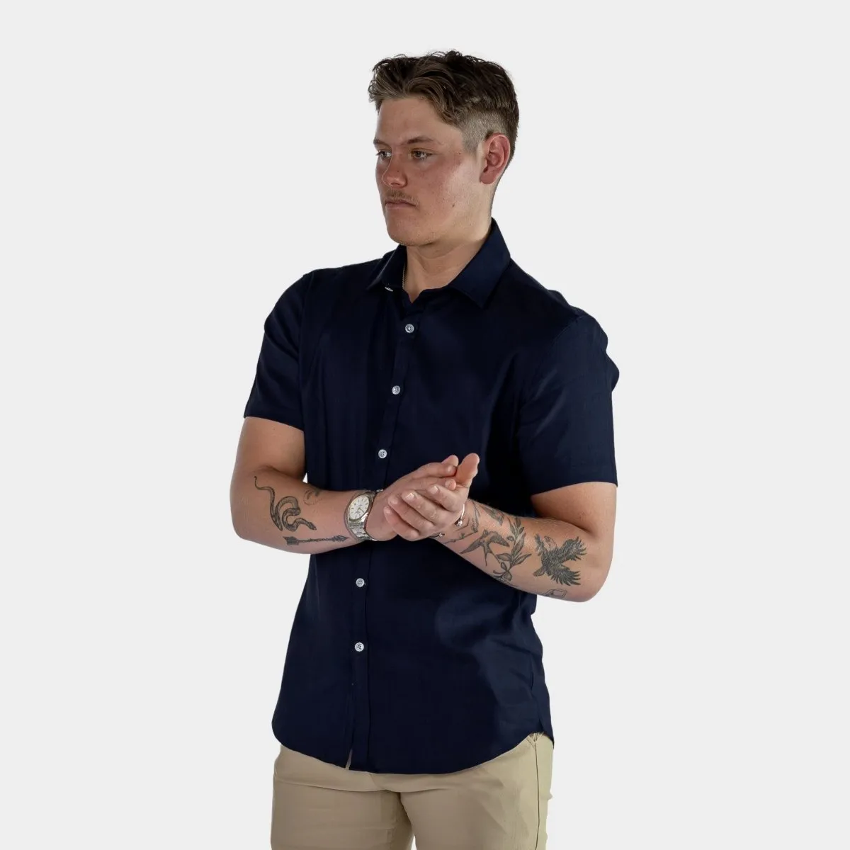 Return Sale - Performance Linen Short Sleeve Shirt - Navy