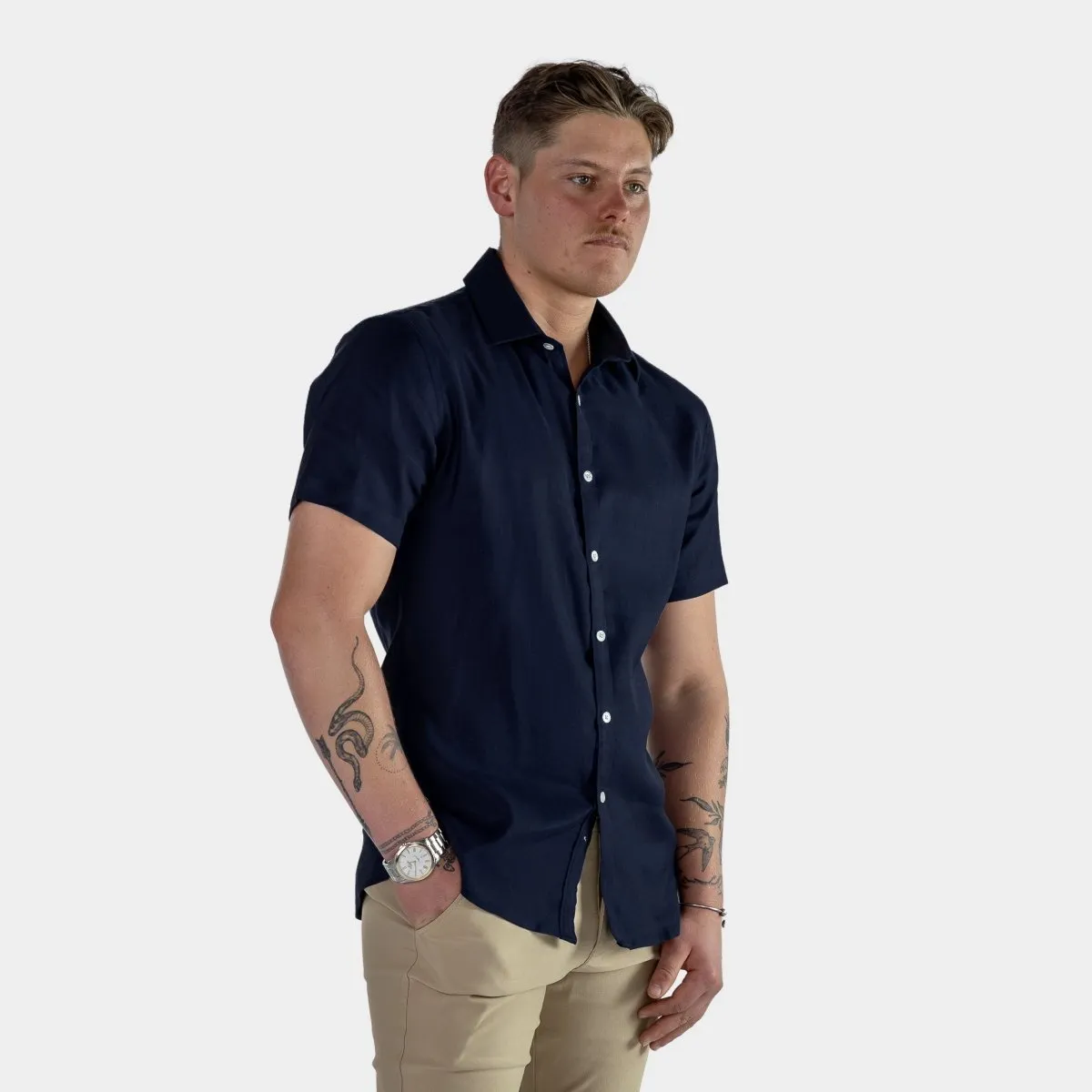 Return Sale - Performance Linen Short Sleeve Shirt - Navy