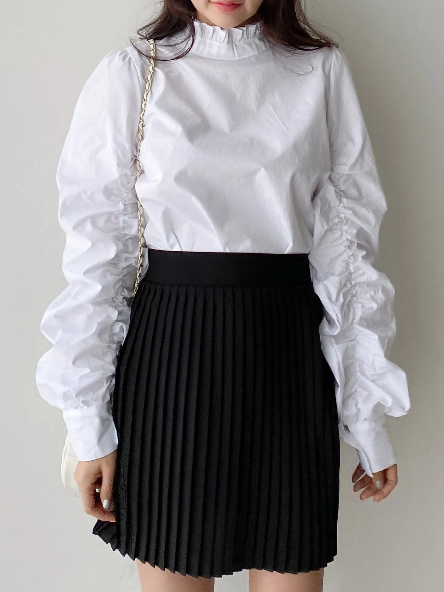RUCHED SLEEVE COTTON BLOUSE