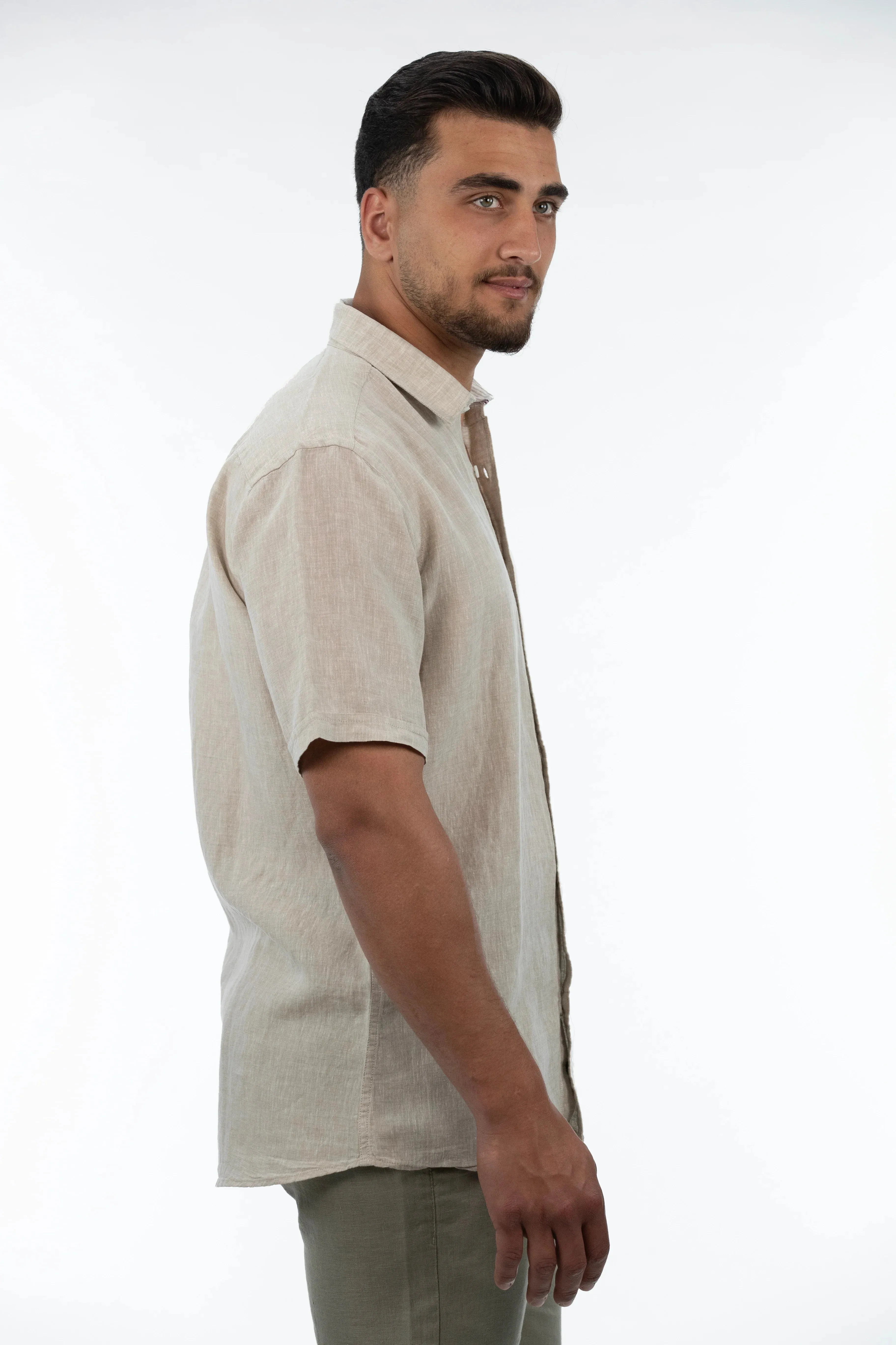 Short Sleeved Beige Linen Shirt