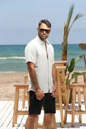 Short Sleeved Grey Linen Shirt
