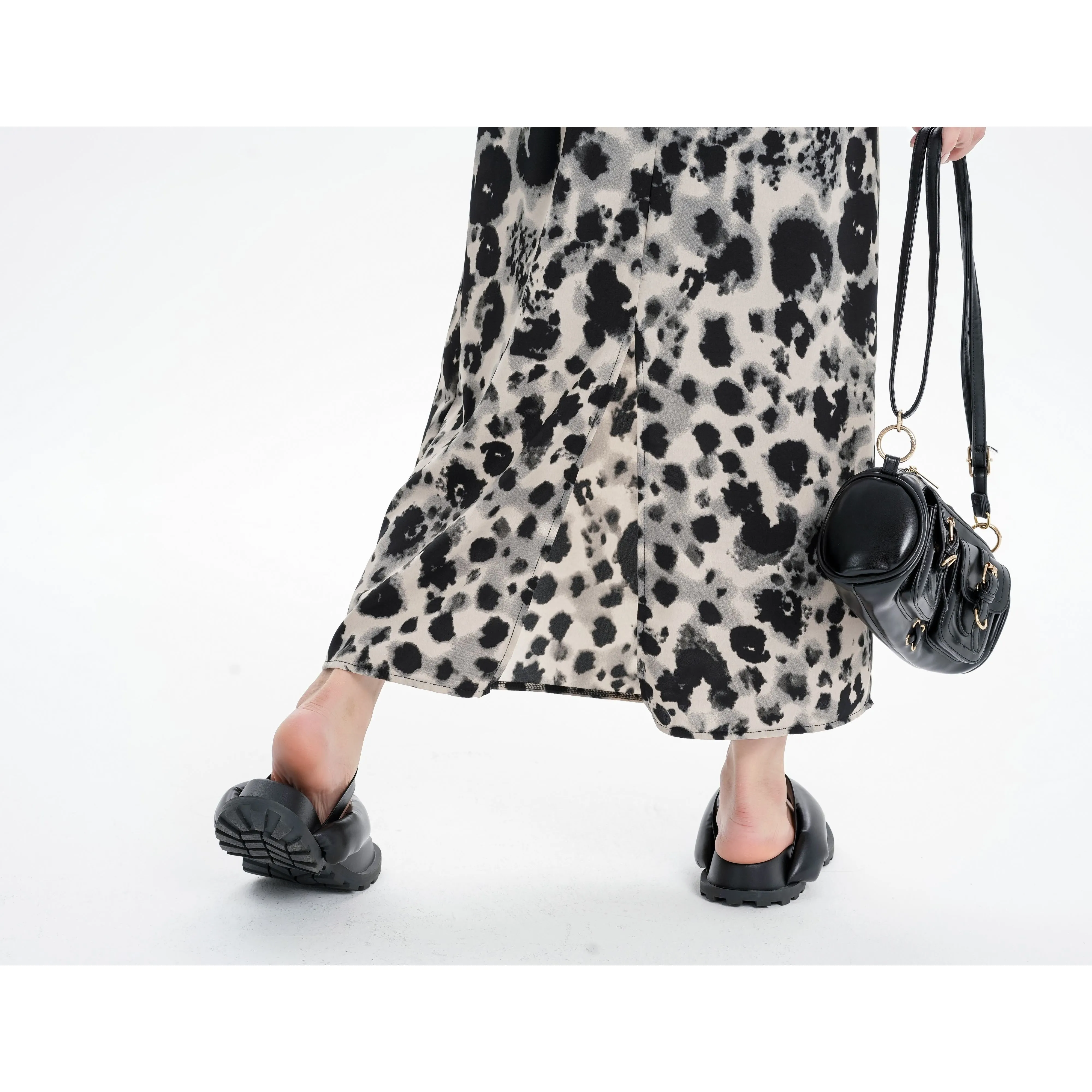 Slimming Elastic Waist Floral Print Split Hem Leopard-Print Mesh Skirt