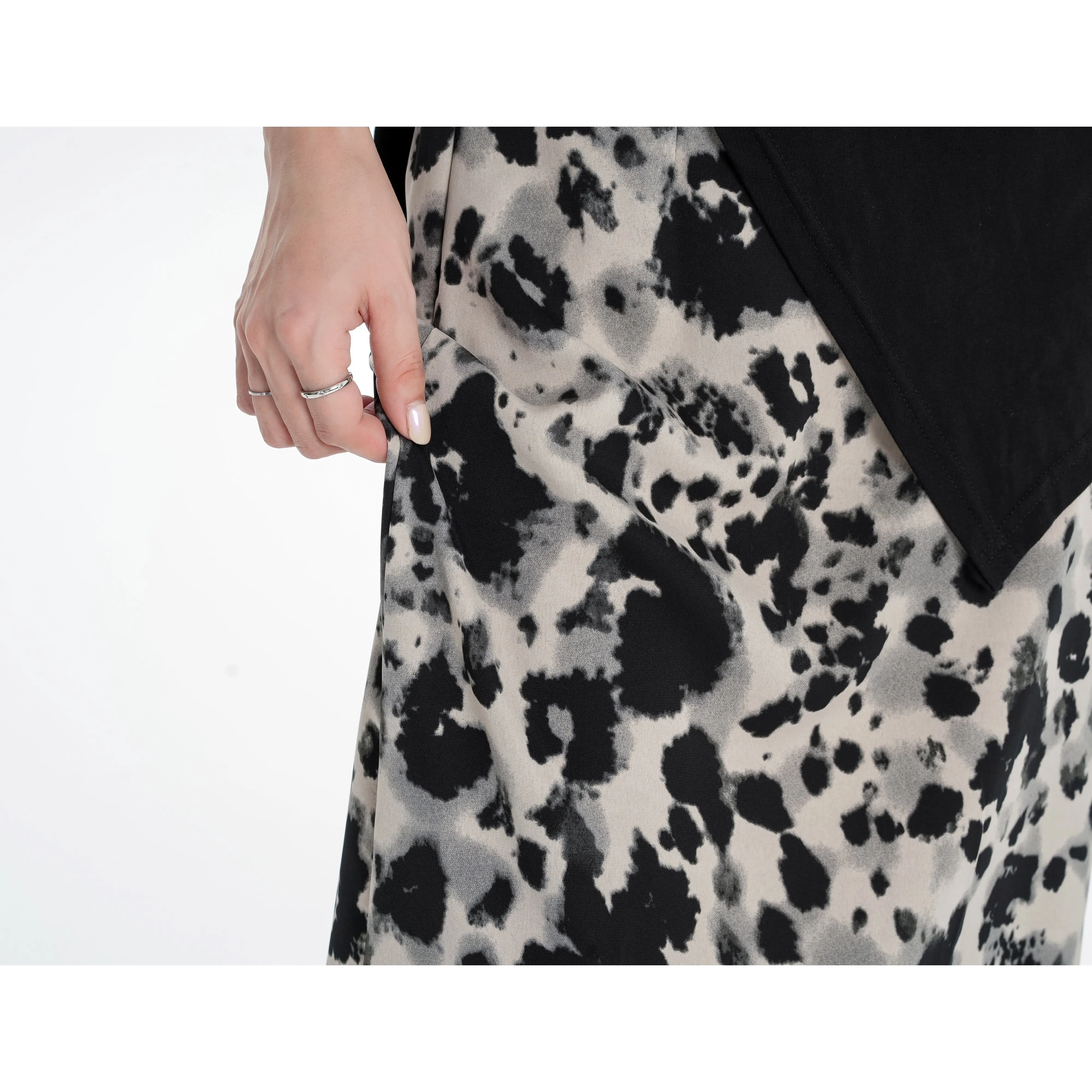 Slimming Elastic Waist Floral Print Split Hem Leopard-Print Mesh Skirt