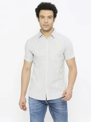 Spykar Men Light Grey Linen Slim Fit Half Sleeve Printed Shirt