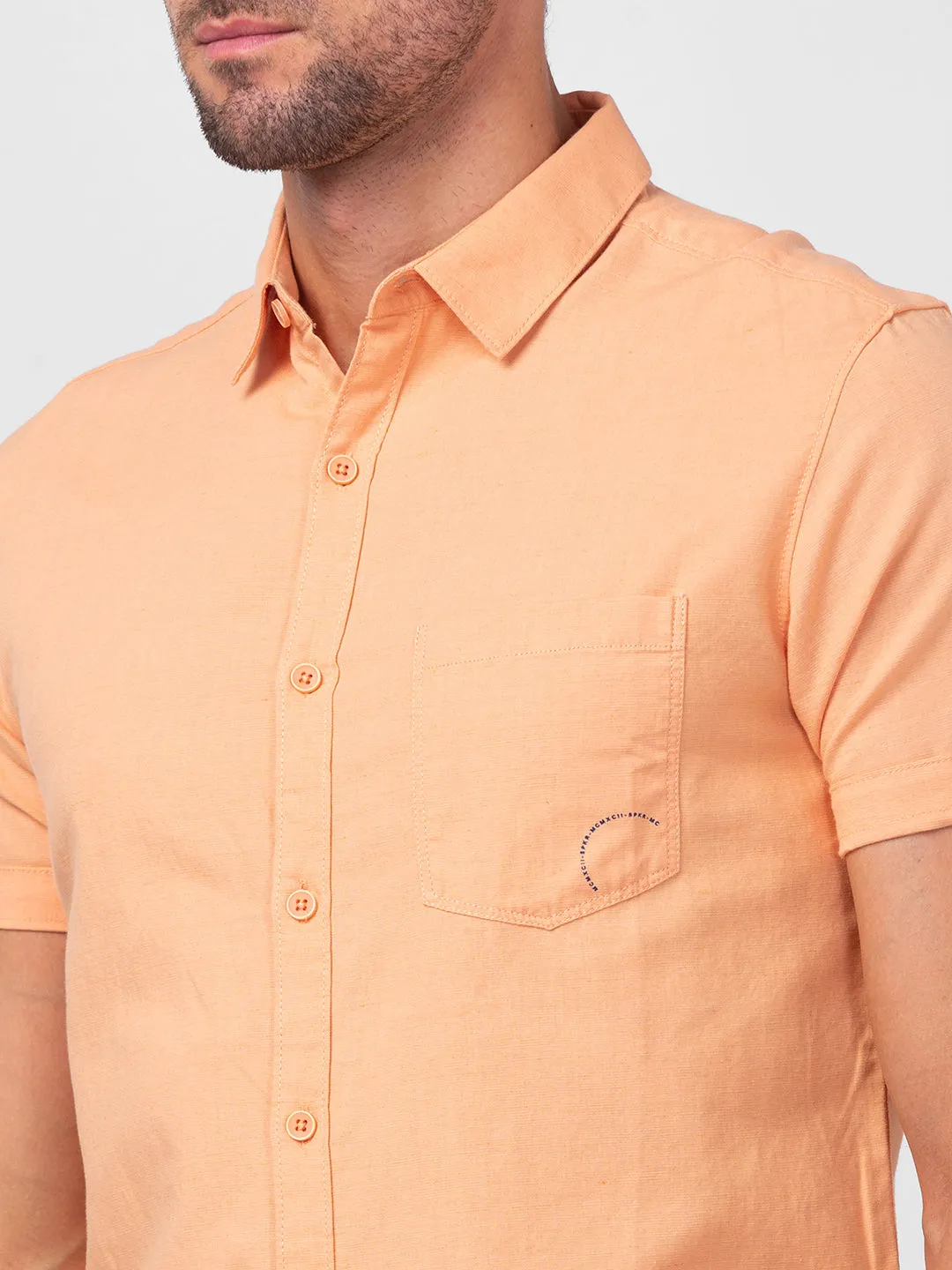 Spykar Men Peach Linen Slim Fit Plain Shirt