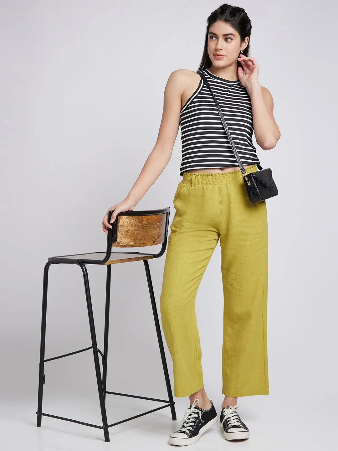 Spykar Pista Regular Fit Ankle Length Linen Trousers