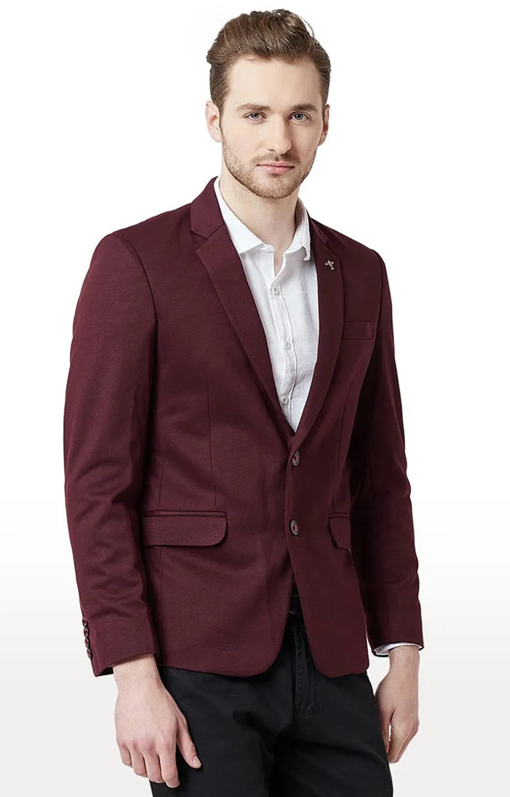 Spykar Red Cotton Regular Fit Blazer For Men
