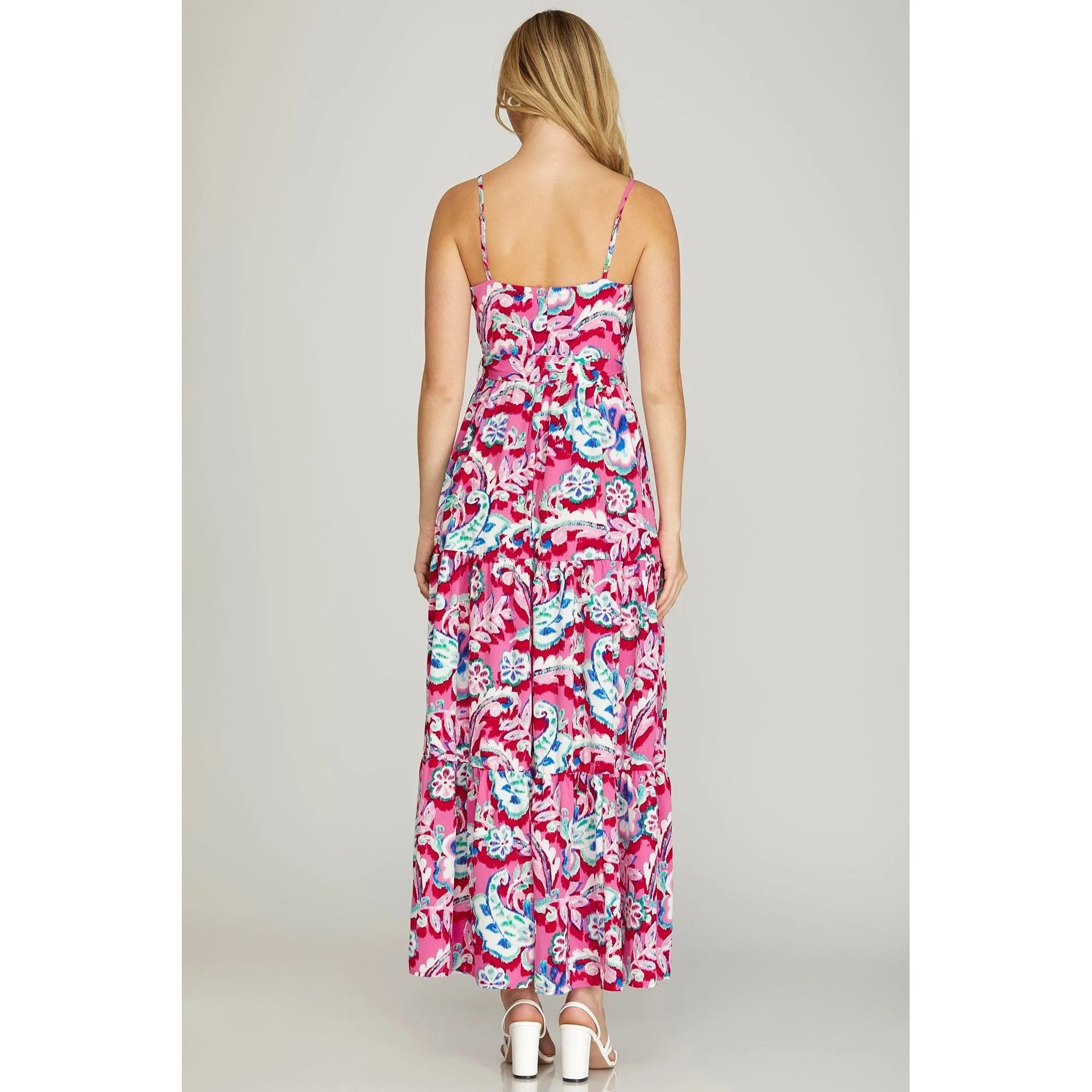 Surplice Cami Print Tiered Maxi Dress