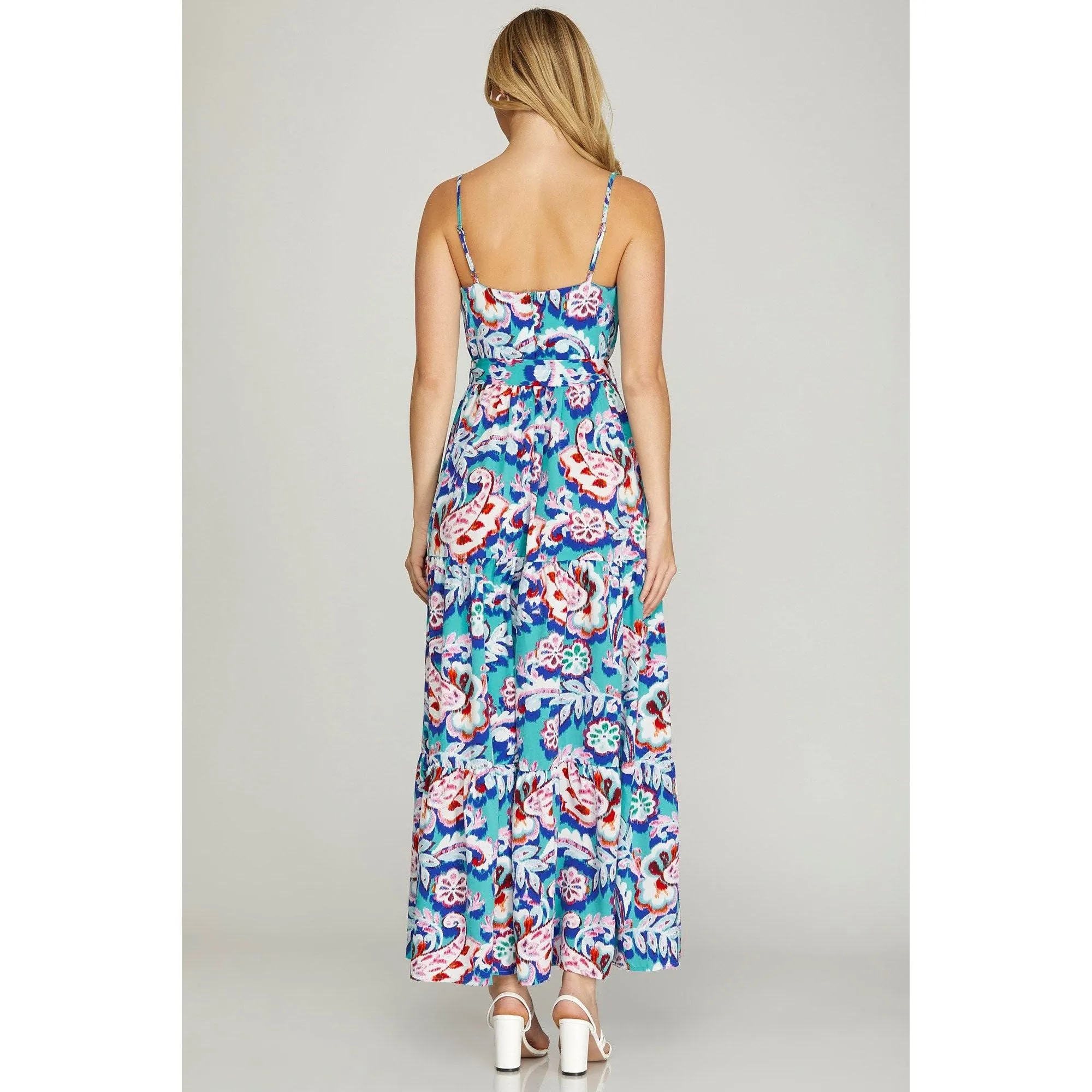 Surplice Cami Print Tiered Maxi Dress