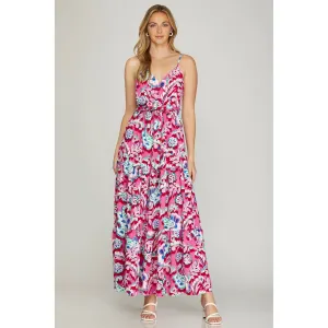 Surplice Cami Print Tiered Maxi Dress