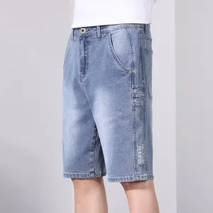 Versatile Slant Pocket Elasticity Loose Fit Denim Shorts