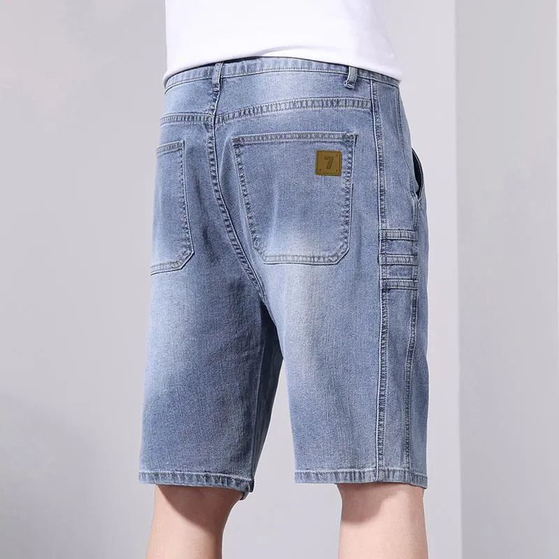 Versatile Slant Pocket Elasticity Loose Fit Denim Shorts