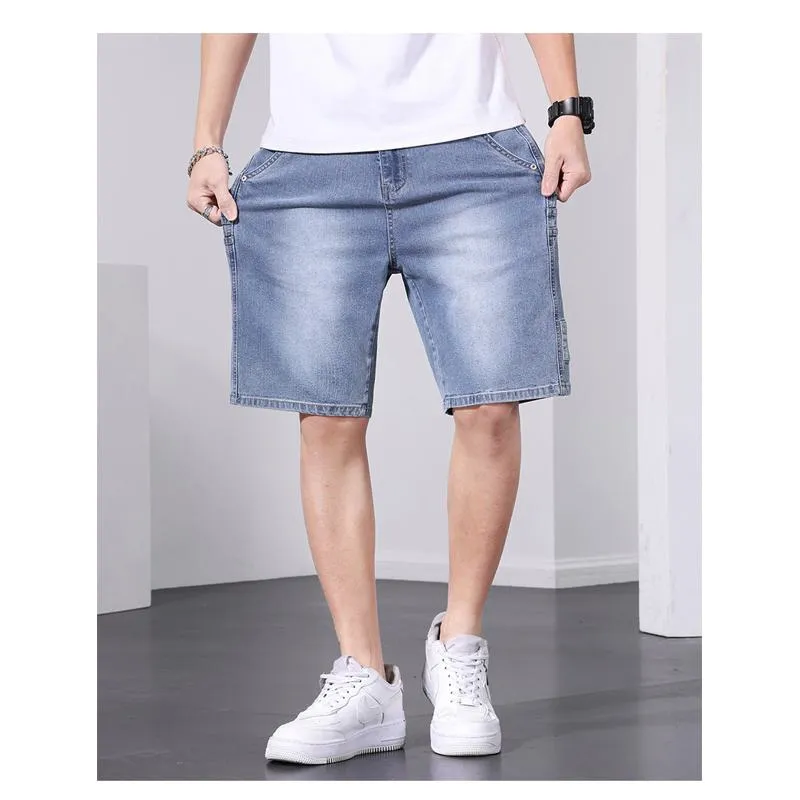 Versatile Slant Pocket Elasticity Loose Fit Denim Shorts