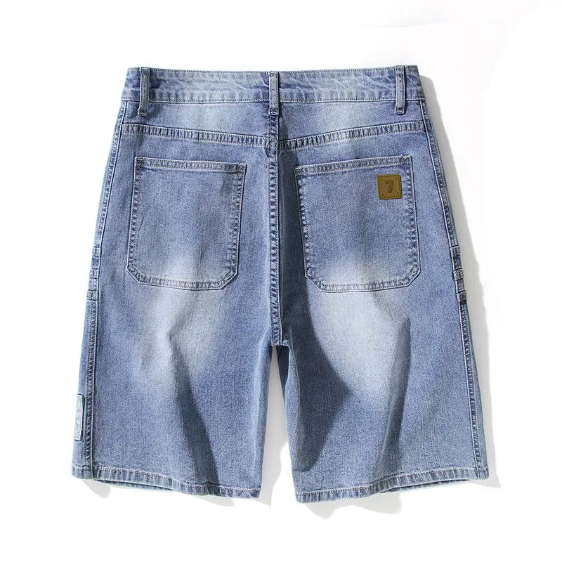Versatile Slant Pocket Elasticity Loose Fit Denim Shorts