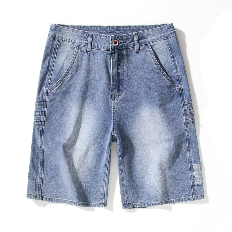 Versatile Slant Pocket Elasticity Loose Fit Denim Shorts