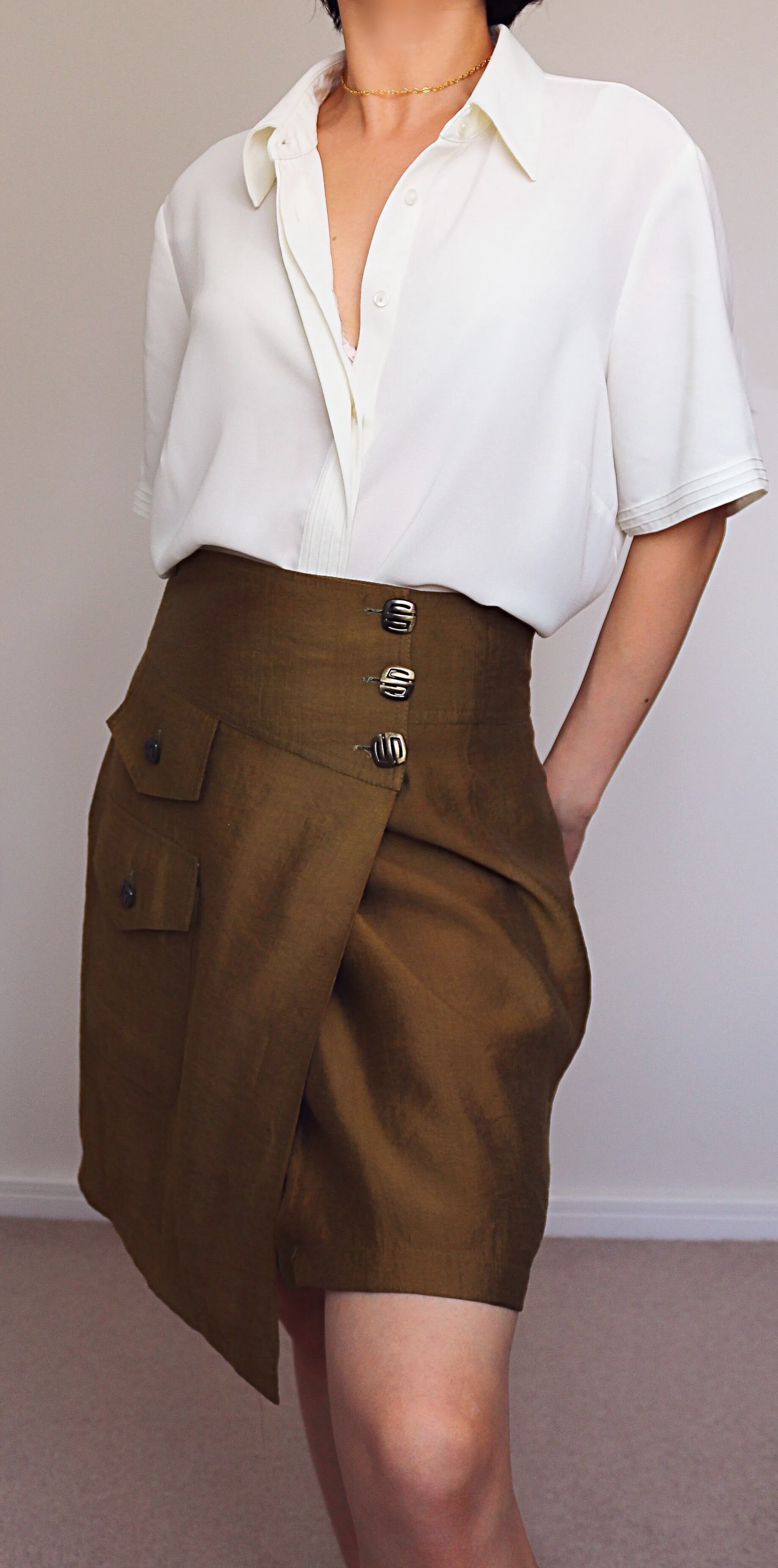 VINTAGE BUTTONS WRAP POCKET SKIRT