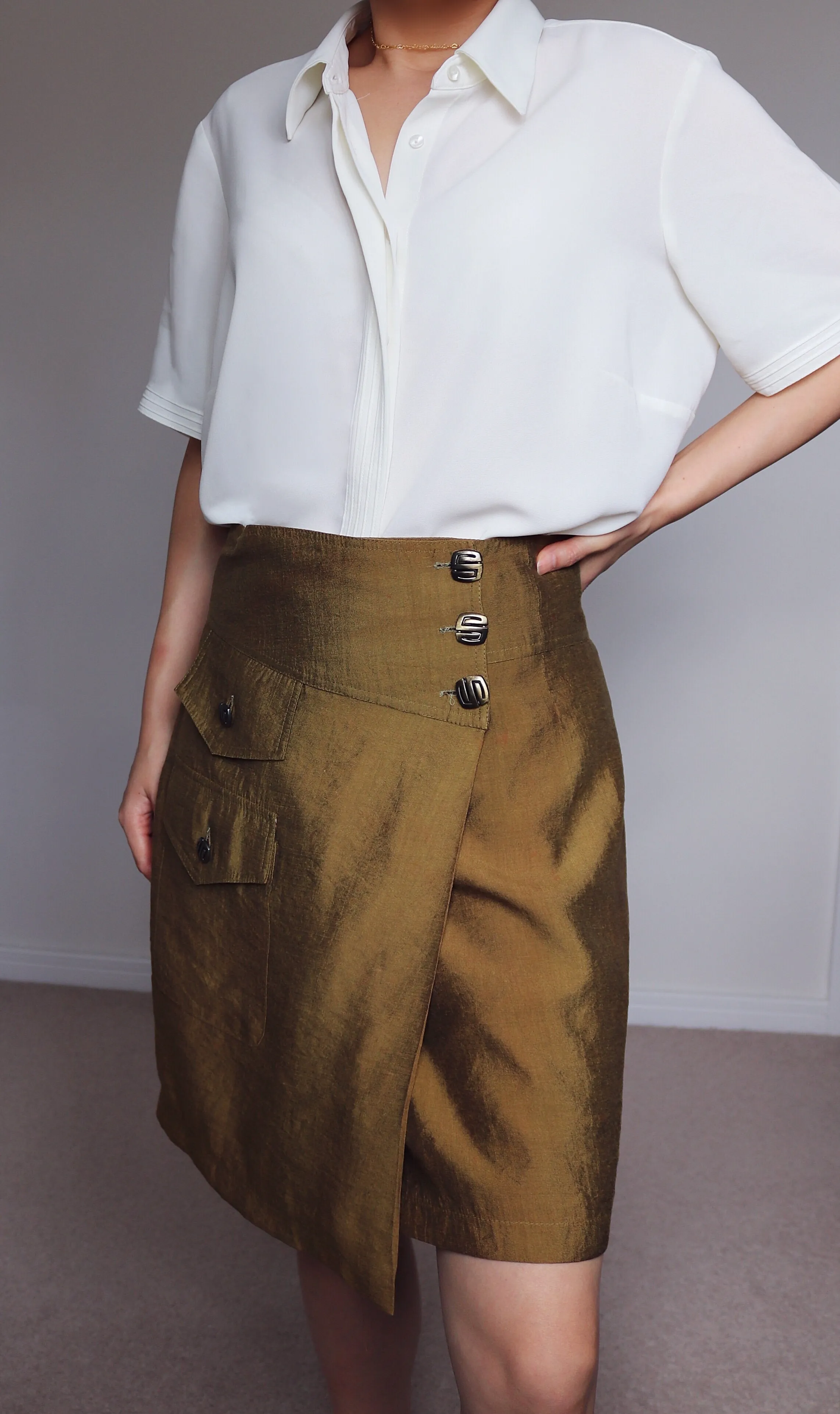 VINTAGE BUTTONS WRAP POCKET SKIRT