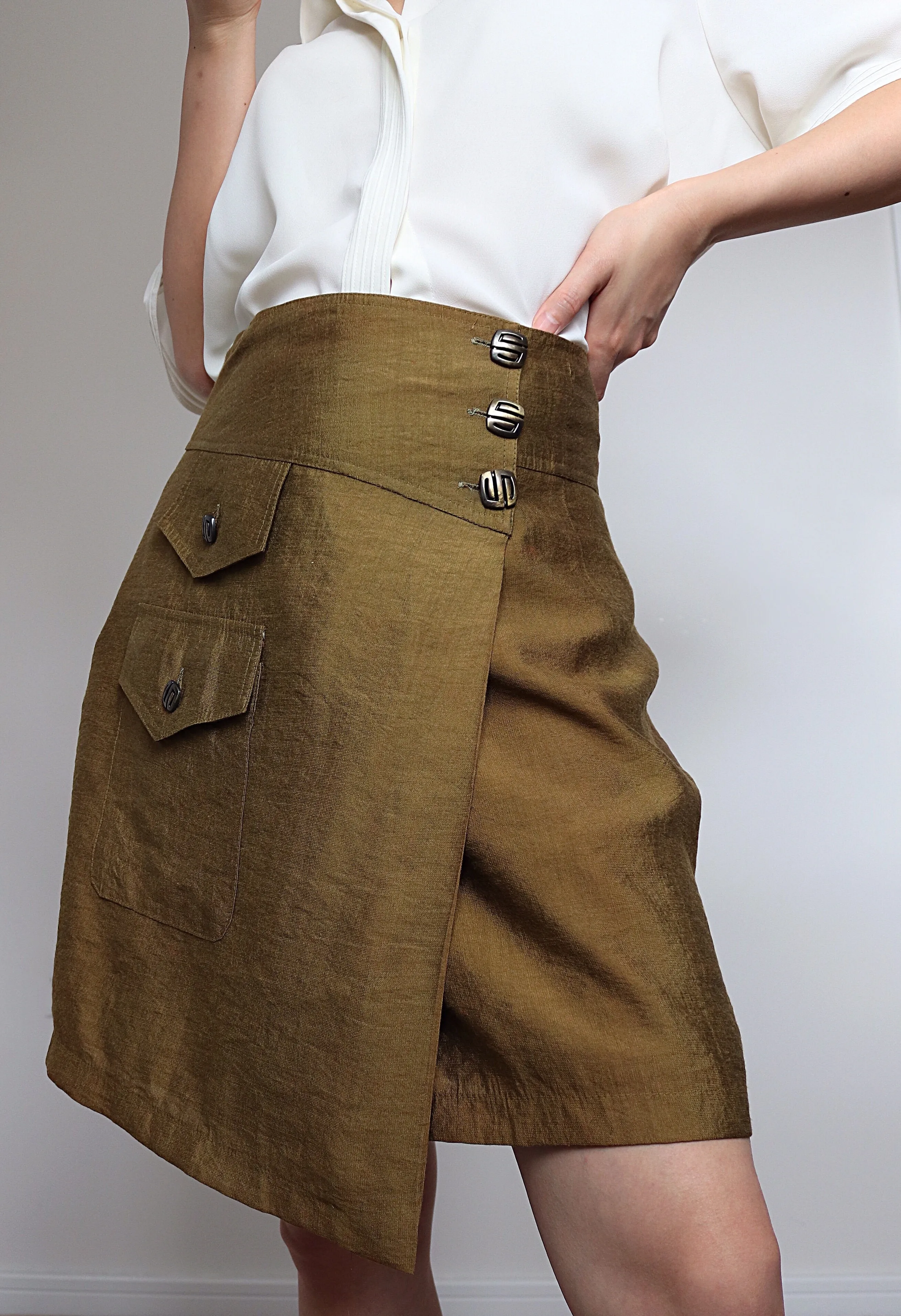 VINTAGE BUTTONS WRAP POCKET SKIRT