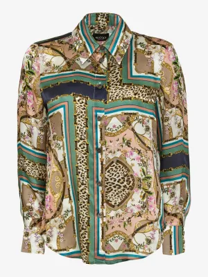 Vintage Scarf Inspired Silk Blouse - Multicolor