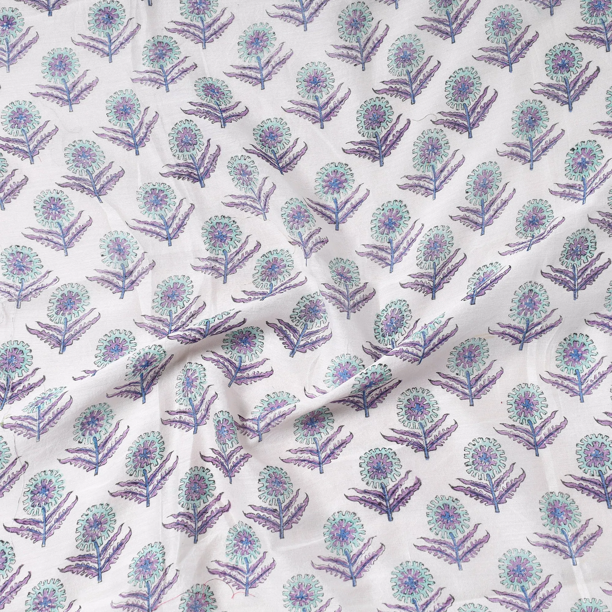 White - Sanganeri Block Printed Chanderi Silk Precut Fabric (1 meter) 72