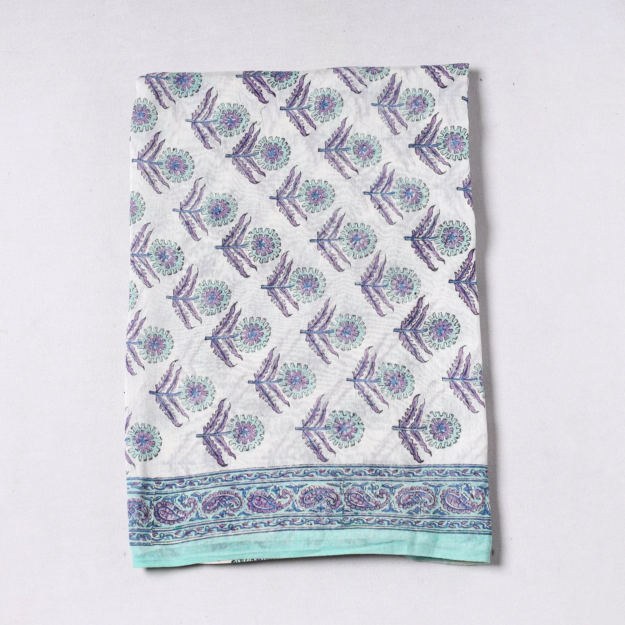 White - Sanganeri Block Printed Chanderi Silk Precut Fabric (1 meter) 72